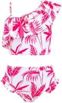 Arshiner Girls Swimsuit Ruffles Flounce Printed Two Pieces Bikini Set Swimwear Bathing Suits Deep Pink - Tree for 12-13 Years