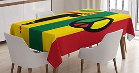 ABAKUHAUS Rasta Tablecloth, Reggae Music Peace, Dining Room Kitchen Rectangular Table Cover, 54 W X 94 L, Red Green Yellow