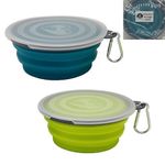 Small Collapsible Dog Bowl 12oz,2 Pack Portable and Foldable Pet Travel Bowls with 2 Carabiners & Lids for Dogs Cats and Small Animals (Blue+Green+Grey, 350ml)