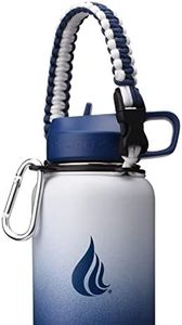 HYDRO CELL Paracord Handle for Wide Mouth Water Bottles - Carrier Strap w/Attachment Ring and Carabiner Accessory. Compatible w/ 64oz, 40oz 32oz, 24oz, 18oz, 14oz Insulated Bottles (Navy/White)