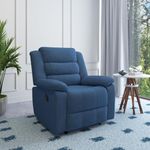 Nilkamal Sierra Velvet Fabric Manual Recliner | 1 Seater Sofa | Single Recliner | 1 Seater Chair Sofa | Finish Color - Blue