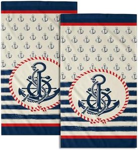 Giwawa Navy Nautical Anchor Hand Towel - Sea Anchors Face Towels Set of 2 Ocean Kitchen Tea Towels Stripes Fingertip Towel for Bathroom Hotel Spa Decor Gift 28.3x14.4in