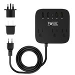 European Travel Plug Adapter, FOVAL EU UK US Power Strip with USB C and 4 USB Ports, 3 AC Outlets, Wall Mountable, 5ft Extension Cord, Compact for Travel, Cruise Ship, Home Office (Black)