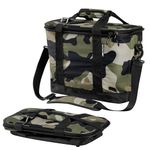 CleverMade Tahoe Cooler; Soft Sided, Insulated Collapsible Cooler Bag; 30 Can Lunchbox with Shoulder Strap, Made from Recycled Materials, Camo