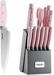 hecef Kitchen Knife Block Set, 14 Pieces Knife Set with Wooden Block & Sharpener Steel & All-Purpose Scissors, High Carbon Stainless Steel Cutlery Set