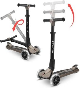 3 Wheeled Scooter for Kids - Foldable Stand Child Toddlers Toy Kick Scooters w/Built-in LED Wheel Lights, Anti-Slip Wide Deck, Adjustable Height, Great for Outdoor Fun - Hurtle HURXLGY