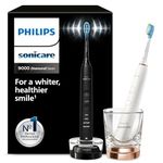 Philips Sonicare DiamondClean 9000 Electric Toothbrush, Sonic Toothbrush with App, Pressure Sensor, 4 Brushing Modes, 3 Intensity Levels, Charging Glass, Black & Rosegold, Dual Pack, Model HX9914/57