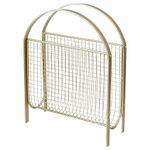 MyGift Mid-Century Magazine Holder Floor Standing Rack Sling with Brass Tone Metal Frame and Mesh Sling