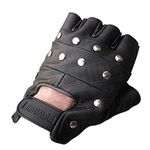 Mens Gothic Leather Gloves, Flat Studs, Hip Hop Rock and Roll Punk Rave Heavy Metal Fashion Unisex (M, Flat Stud)