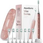 Aquasonic Vibe Series Ultra Whitening Toothbrush ADA Accepted Electric Toothbrush - 8 Brush Heads & Travel Case - Ultra Sonic Motor & Wireless Charging - 4 Modes w Smart Timer Satin Rose Gold