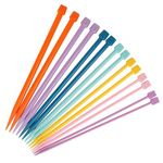 Katech 14 pcs Plastic Knitting Needles Different Sizes (4-10 mm) Single Pointed Colorful Knit Needle Kit 25 cm (10 inch) Long Knitting Set DIY Craft Yarn Weaving Tool for Making Sweater, Shawl, Scarf