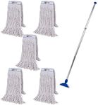 Abbey Heavy Duty Professional Kentucky Mop Handle and Holder With 5 Heads (450g) - Industrial Color-Coded Mop to Avoid Cross Contamination - Commercial Cleaning Tool for Hard Floors, Blue
