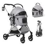 Beberoad 3-in-1 Pet Stroller Dog Pram Detachable Carrier Car Seat Pet Strollers for Small Dogs Cats, Dog Cat Buggy Pushchair Trolley, Folding Lightweight Travel Pet Pram with Mattress (Grey)