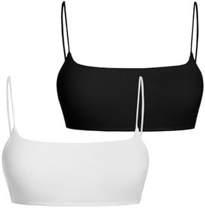 MakeMeChic Women's Square Neck Sports Bra Spaghetti Strap Wireless Square Back Workout Bra Crop Tops Multicolor Large