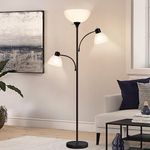 Floor Lamp for Living Room, LED Torchier Lamp with 8W Adjustable Reading Lamp,Free Adjustable Cage Heads, Independent Control, Standing Tall Pole Lamp 3 Bulbs Included