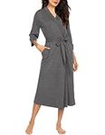 Hotouch Womens Robe Female Kimono Cotton Bathrobe Lightweight Knit Sleepwear Long for Home Spa S-XXL (S Charcoal Grey)