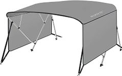 MAROUTE 4 Bow Bimini Top Boat Cover with 1” Aluminum Alloy Frame, Include 2 Straps, 2 Adjustable Rear Support Pole, Zippered Storage Boot, PU Coating Canvas（8'L x 54" H x 73"-78" W ，Gray ）