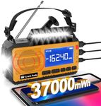 Emergency Weather Radio Solar Hand Crank Emergency Radio 37000mAh AM/FM NOAA Weather Radio with LCD Display 3 Mode Flashlight SOS Alarm Compass Headphone Jack for Home Camping Emergency