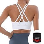 AGUTIUN Sports Bras for Women High Support Longline Workout Yoga Bras Cross Back Padded Running Athletic Tank Top White