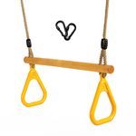 Wooden Trapeze Swing Bar with Plastic Gym Rings for Adults Children's Swing Set Indoor Outdoor Garden,Yard,Playground