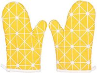 SUJAYU Cotton Oven Mitts 10.6 X 6.7 Inch, Non-Slip 392°F Heat Resistant Kitchen Gloves, BBQ Gloves for Cooking Baking Grilling, Set of 2 (Yellow)