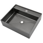 Black Stainless Steel Vessel Sink, 19 x 16 Inch Bathroom Vessel Sink, Above Counter Bathroom Sink Rectangle Wash Sink, Vessel Sink Only