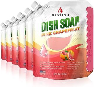 Bastion Dish Soap - Liquid Dishwashing Degreaser & Detergent - Pink Grapefruit Fragrance - (6) 32oz Refill Pouches - All Natural - Cruelty-Free