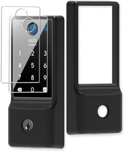 【3 in 1】 Silicone case for eufy Security Smart Lock C220 Electronic Fingerprint Keypad Deadbolt with Code, with 2 Pack Tempered Glass Screen Protectors-Black