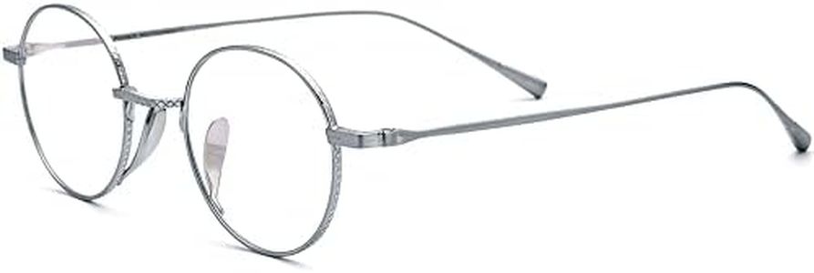 FONEX Titanium Glasses Frame Men,Vintage Retro Round Ultralight Optical Eyeglasses Women Eyewear F85717 (F85717 Silver)