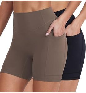 ENERBLOOM Biker Shorts for Women with Pockets, 5" Spandex Workout Shorts, Lightweight for Summer Cycling Running Yoga Gym Black Coffee X-Large