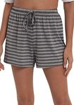GYS Pajama Shorts for Women - Viscose Made from Bamboo, Soft Sleep Shorts Stretchy Sleepwear Casual Pj Bottoms, Heather Grey Stripe, Large