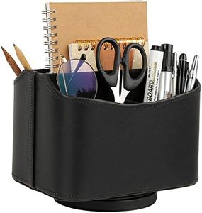 HofferRuffer Spinning Remote Control Holder, Remote Caddy, 360 Degrees Rotatable Remote Control Organizer, Desktop Organizer Caddy Holder, PU Faux Leather (Classic Black)