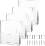 ZOFUN 4 Pcs A4 Wall Mounted Leaflet Holders, Clear Flat Wall Mounted Document Holders with Screws & Expansion Tubes, Acrylic Wall Mounted Magazine Racks for Restaurant Menu Office Files Magazine