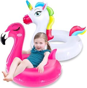 2 Pack Pool Floats for Kids Unicorn Flamingo Swim Ring Kids Pool Floaties Inflatable Swimming Pool Raft Party Water Toys for Age 2-5 Year Toddlers Girls Boys Summer Beach Float