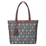 The Clownfish Casey Series 15.6 inch Laptop Bag for Women Printed Handicraft Fabric & Faux Leather Office Bag Briefcase Hand Messenger Bag Tote Business Bag (Green)