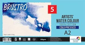 Brustro Artists Watercolour Paper 100% Cotton Cold Pressed 300 GSM Size- A2, 5 Sheets