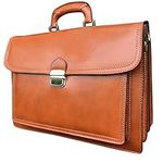 16" Hand-Crafted in Italy Tan Briefcase Designer Leather Laptop Satchel Portfolio Messenger Bag