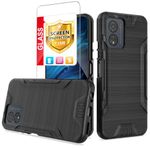 TJS Compatible for Boost Celero5G SC 2024 Case (SC Version Only), with Tempered Glass Screen Protector Magnetic Support Hybrid Shockproof Metallic Brush Finish Phone Case for Celero 5G SC (Black)