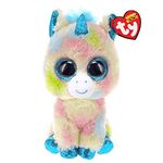 TY 36890 Blitz Unicorn with Glitter Eyes, Plush Beanie Boo Plush Soft Toy – Blue/Multicoloured 42 cm