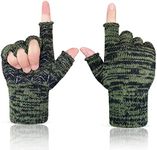GSAFEME Winter Wool Fishing Gloves Snow Cold Weather Warm for Men or Women Fingerless Glove Army Green for Fishing, Photography, Hunting L