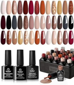 Beetles Fall Gel Nail Polish Set, 23Pcs Brown Burgundy Red Nude Pink Gel Polish Set with Base Top Coat Verse of Roses Kit, Soak off Uv Gel Golden Glitter Holiday Nail for Women