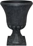 Southern Patio Winston 16 Inch x 21 Inch Urn Plastic Decorative Outdoor Planter Pot for Porch, Patio, or Garden with Removable Base, Matte Black