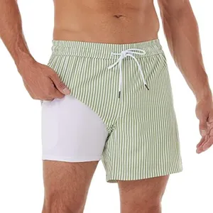 BRISIRA Mens Swim Trunks Swim Shorts Quick Dry 5 inch Inseam Beach Shorts with Compression Liner and Zipper Pocket