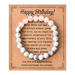 Happy Birthday Gifts Bracelet for Women Mom Daughter Bff Bead Bracelet with Engraved Bday Gift Card Birthday Presents for Women Girls Birthdate Bracelet Accessories Gifts for Friend Female Couples Wife