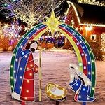 Moukeren 4 Pcs Christmas Nativity Scene Nativity Set Outdoor Christmas Holy Family with Lights Nativity Scene Yard Sign Decoration for Xmas Outdoor Garden Yards Lawns(Classic)