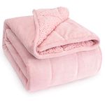 Wemore Sherpa Fleece Weighted Blanket for Adult, 15 lbs Dual Side Cozy Fluffy Heavy Blanket, Ultra Fuzzy Throw Blanket with Soft Plush Flannel Top, 60 x 80 inches for Queen Size Bed, Pink on Both Side