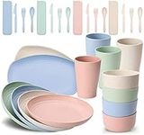 30Pcs Plastic Dinnerware Sets -4 Sets Unbreakable Tableware - Plates, Bowls, Cups, Cutlery Sets - Microwave & Dishwasher Safe - Perfect for Camping, Picnic, RV, Dorm - Great for Kids, Elderly