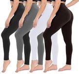 CAMPSNAIL High Waisted Leggings for Women Tummy Control Yoga Pants Slim Fit Black Super Soft Elastic Sports Leggings Trousers Gym Running Workout(4 Packs, 1#Black/Dark Grey/White/Coffee, S-M)