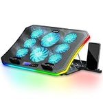 Laptop Cooling Pad RGB Gaming Notebook Cooler for Desk and Lap Use, MOOJAY Laptop Fan Stand 8 Adjustable Heights with 8 Quiet Fans and Phone Holder, for 15.6-17.3 Inch Laptops - Ice Blue LED Light