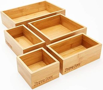 Thomas Grace Homewares 5-Piece Bamboo Storage Box & Organizer Set Multi-sized Drawer Dividers Boxes for kitchen, office, jewellery, junk, cosmetic, bath, bedroom or Gift., Wood